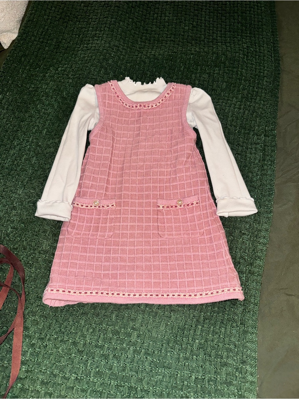 Rachel Zoe Pink Knit Pinafore Dress with White Long-Sleeve Top